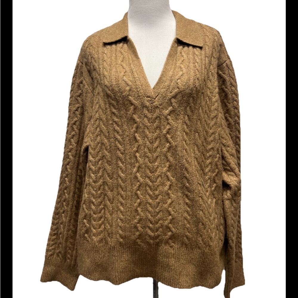 41 Hawthorn Connie Cable Knit Camel Johnny Collar Sweater XXL